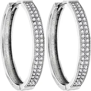 925 Sterling Silver Womens CZ Simulated Diamond Two row Huggie Hoop Earrings 25.4x26.4mm Wide-Hoop Earring for Women