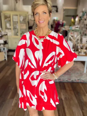 Abstract Print Puff Sleeve Mini Dress