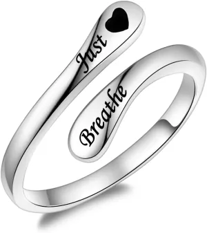 Adjustable just breathe heart Love Rings for Teen Sterling Silver Finger Promise Open Thumb Rings Adjustable Ring Couples Bands for Women