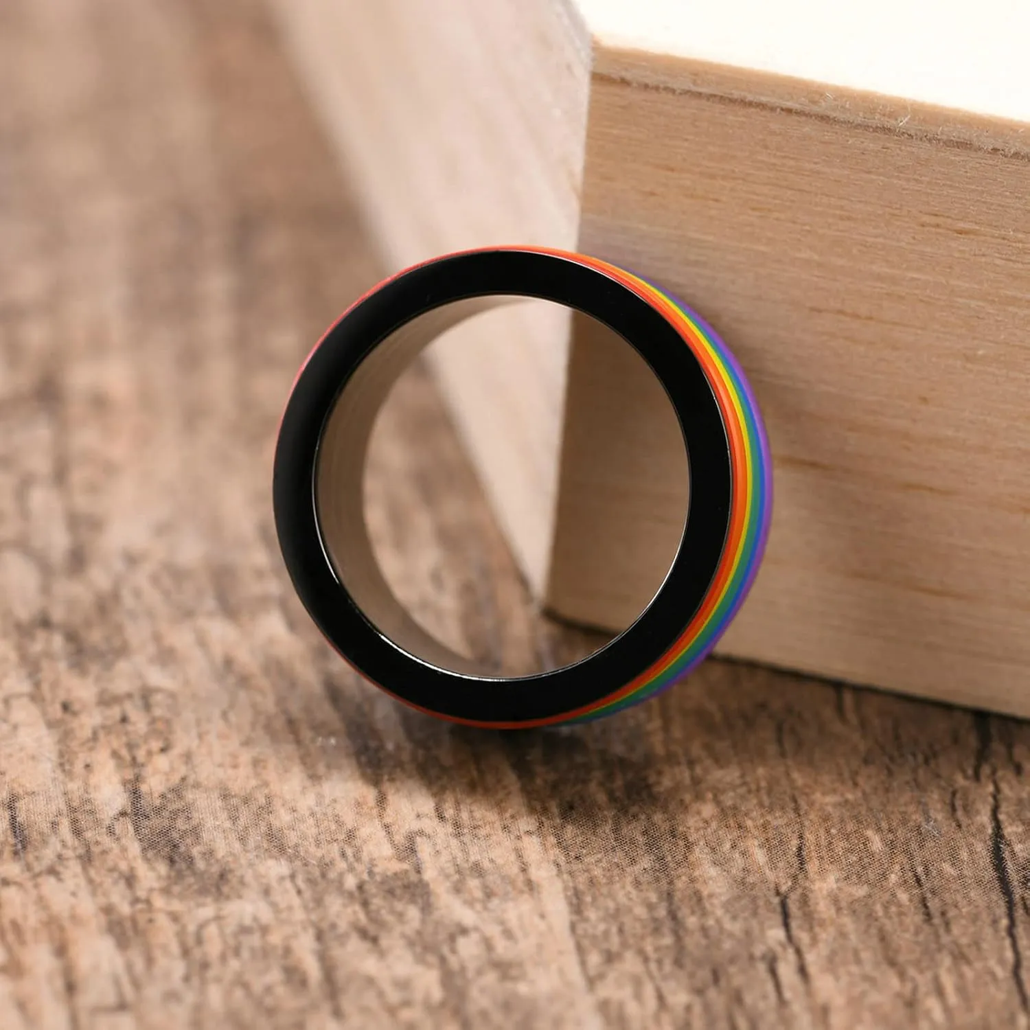 Aienid Matching Lesbian Couple Rings Stainless Steel Couple Name Rings 9MM Black LGBT Ring with Silicone Circle