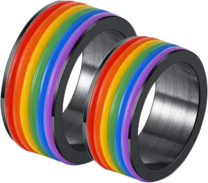 Aienid Matching Lesbian Couple Rings Stainless Steel Couple Name Rings 9MM Black LGBT Ring with Silicone Circle