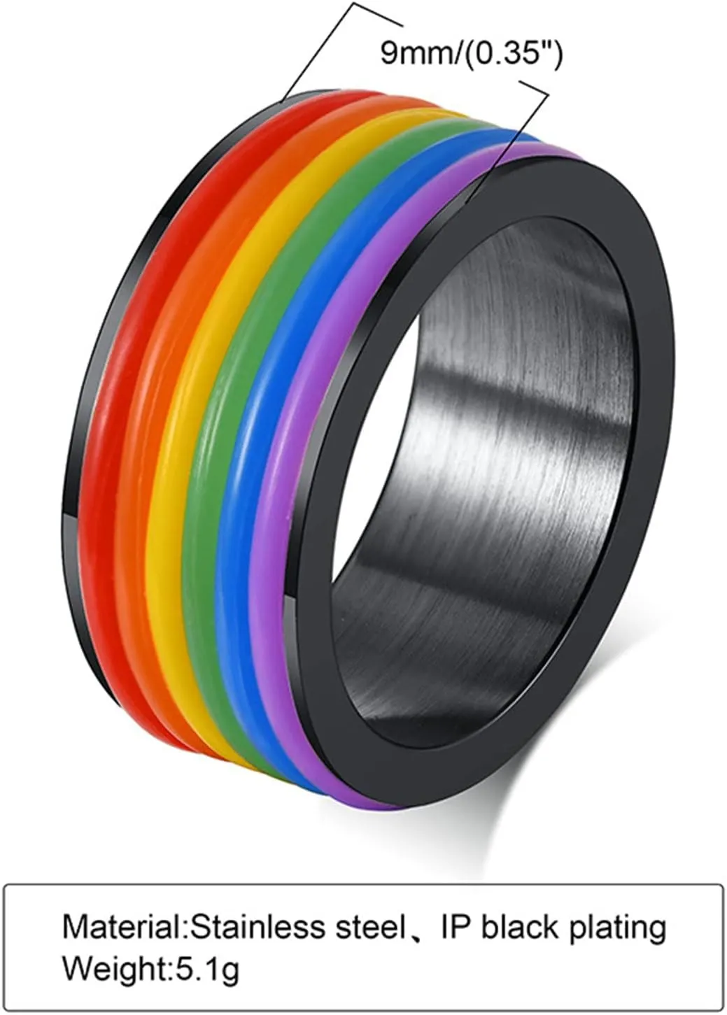 Aienid Matching Lesbian Couple Rings Stainless Steel Couple Name Rings 9MM Black LGBT Ring with Silicone Circle