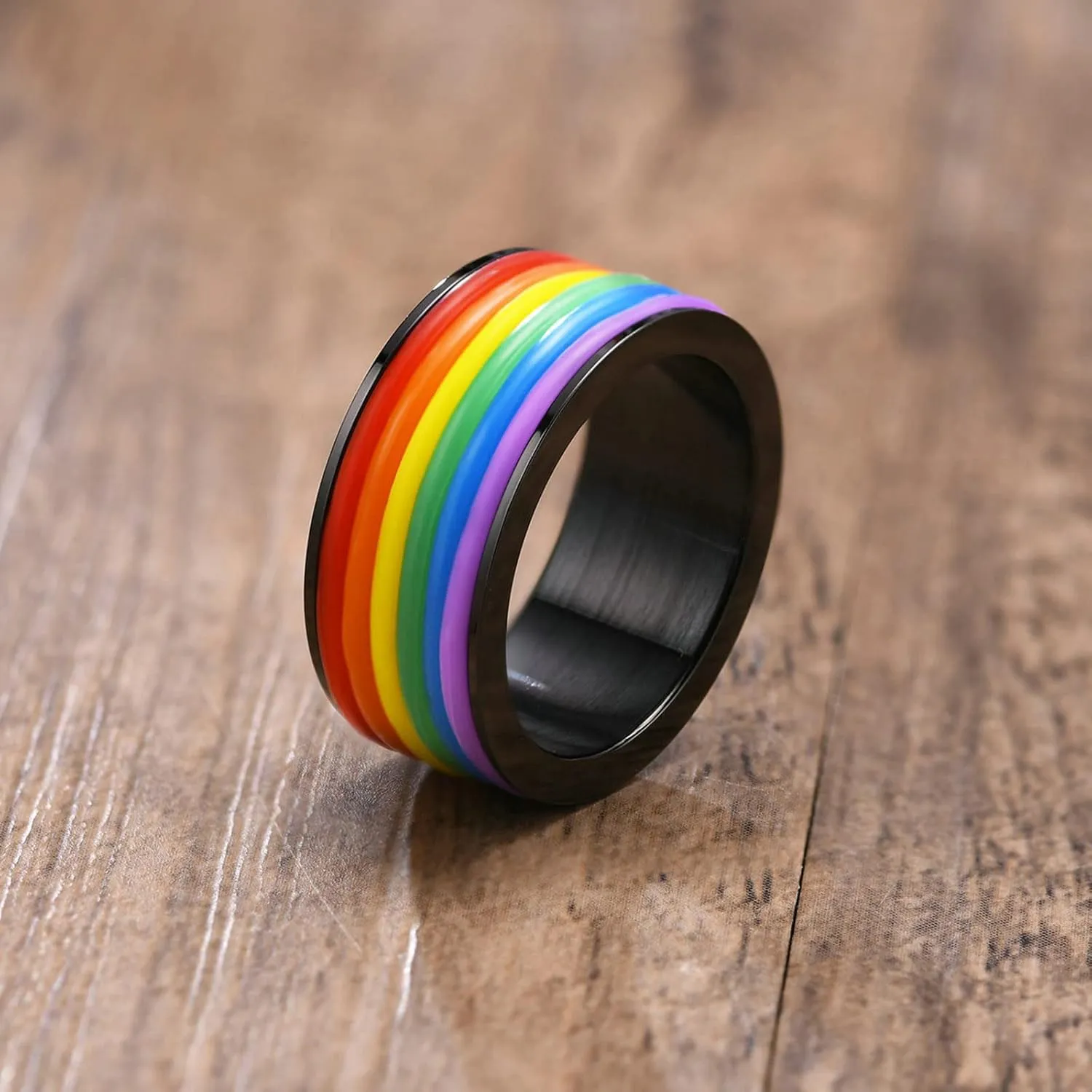 Aienid Matching Lesbian Couple Rings Stainless Steel Couple Name Rings 9MM Black LGBT Ring with Silicone Circle