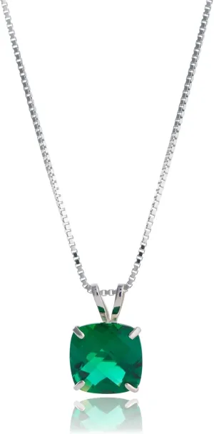Amazon Collection 925 Sterling Silver 8mm Cushion Cut Birthstone Solitaire Pendant Necklace for Women with Box Chain