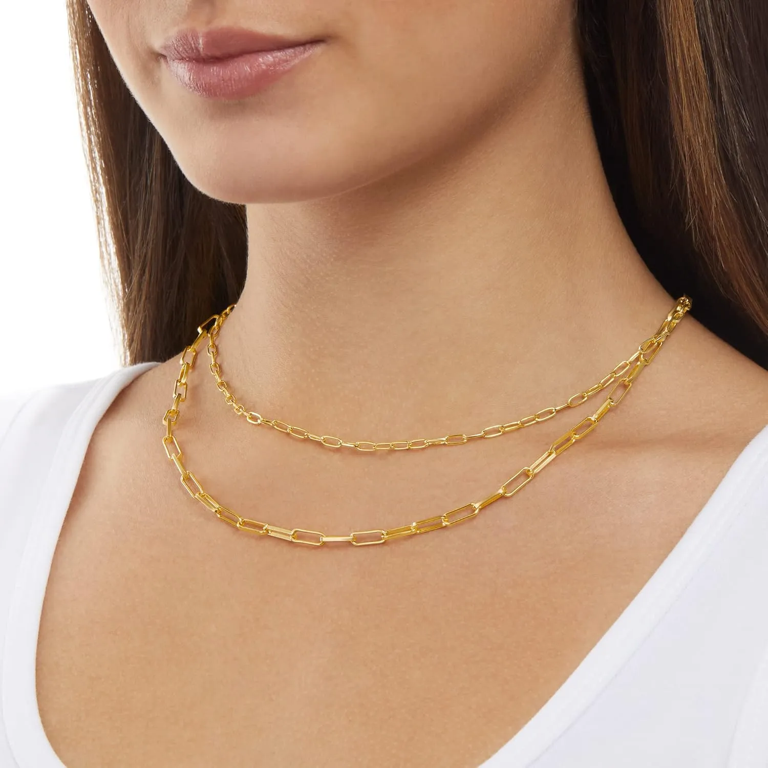Amazon Essentials 14K Gold Plated Layered 2 Row Chain Necklace