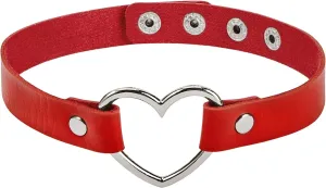 American Trends Vintage PU Leather Choker Necklace Love Heart Adjustable Goth Choker Gothic Punk Choker PU Necklace Soft Collar Chain for Women Girls