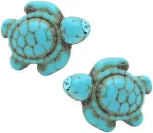 Amy & Annette Hawaiian Sea Turtle & Aquamarine Stud Earrings - Great Gift Idea for Every Occasion