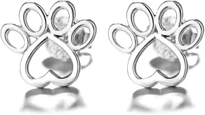 Amy & Annette Sterling Silver Crystal Paw Stud Earrings - (Size 10mm