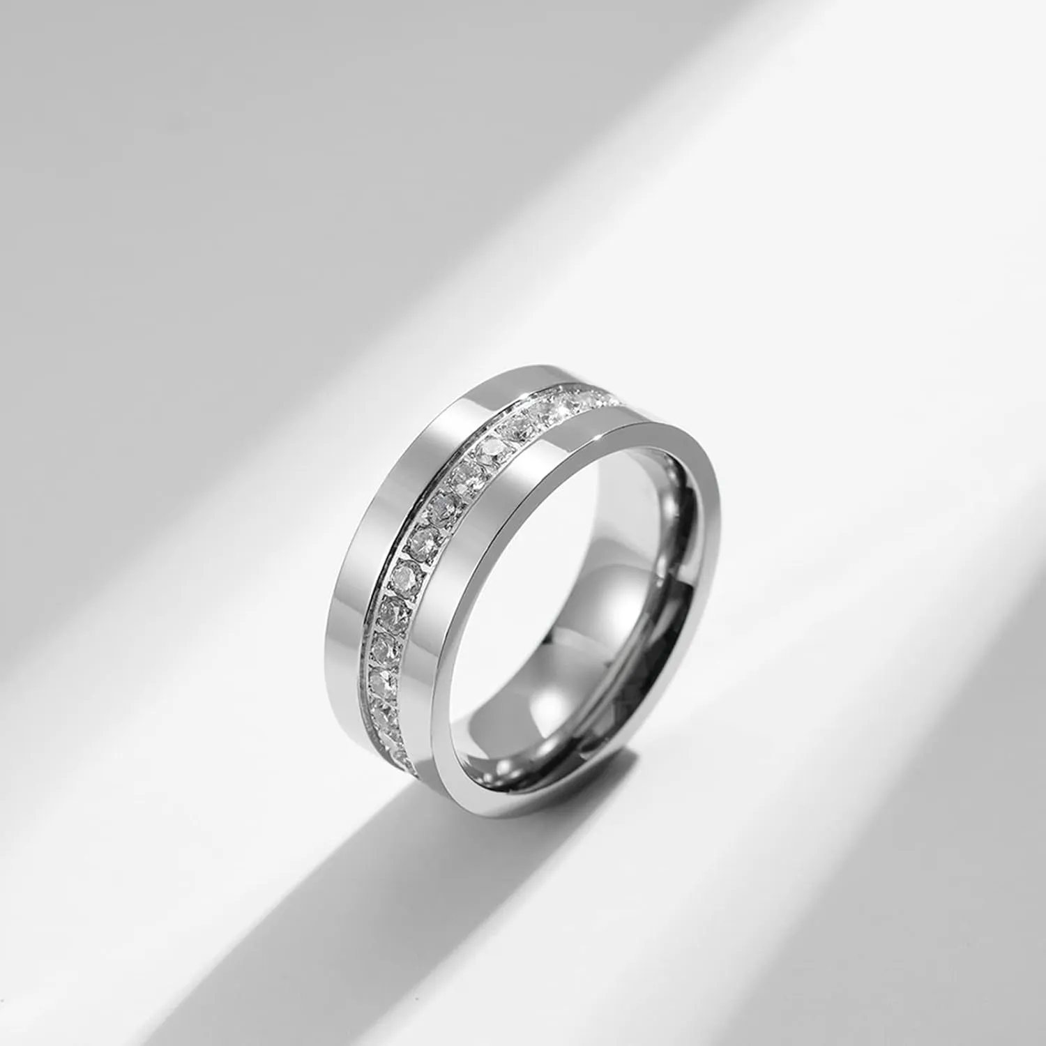 ANAZOZ Matching Couple Promise Rings, Cubic Zirconia Ring Eternity Band Stainless Steel 8MM Silver Couple Rings