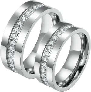 ANAZOZ Matching Couple Promise Rings, Cubic Zirconia Ring Eternity Band Stainless Steel 8MM Silver Couple Rings