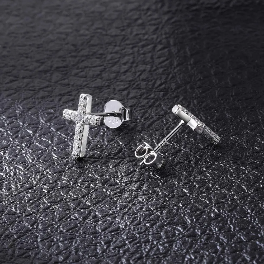 AoedeJ Cross Stud Earrings Sterling Silver Cubic Zirconia Religious Cross Earrings Stud for Women and Men