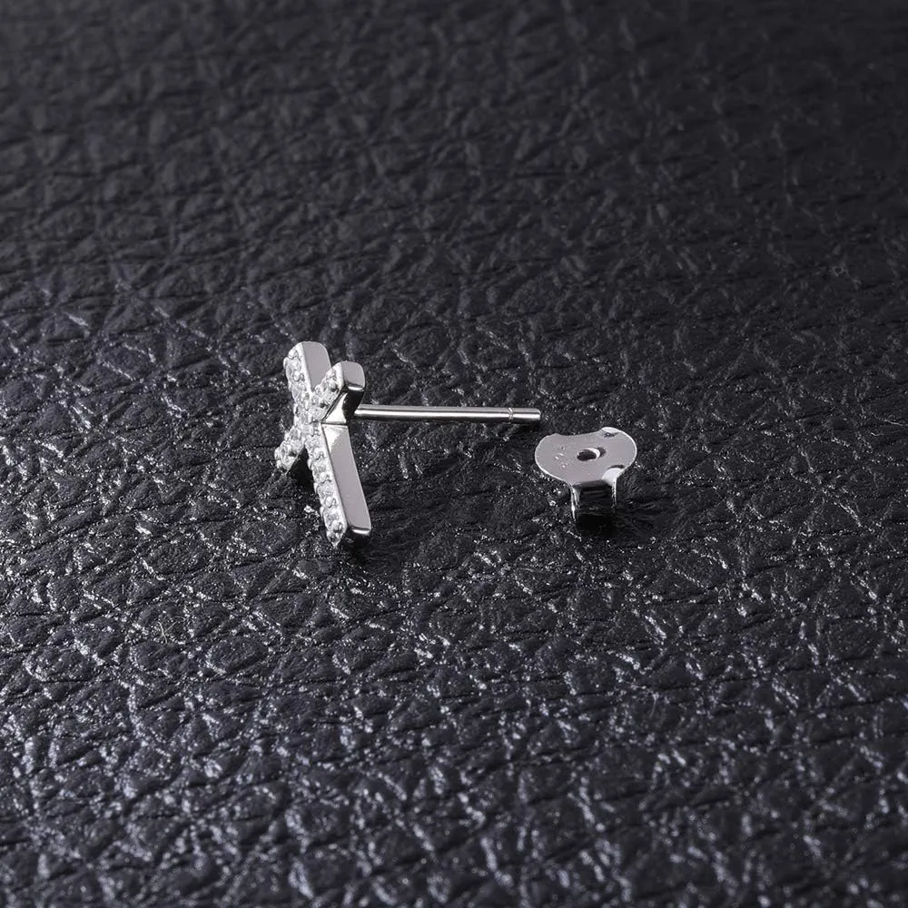 AoedeJ Cross Stud Earrings Sterling Silver Cubic Zirconia Religious Cross Earrings Stud for Women and Men