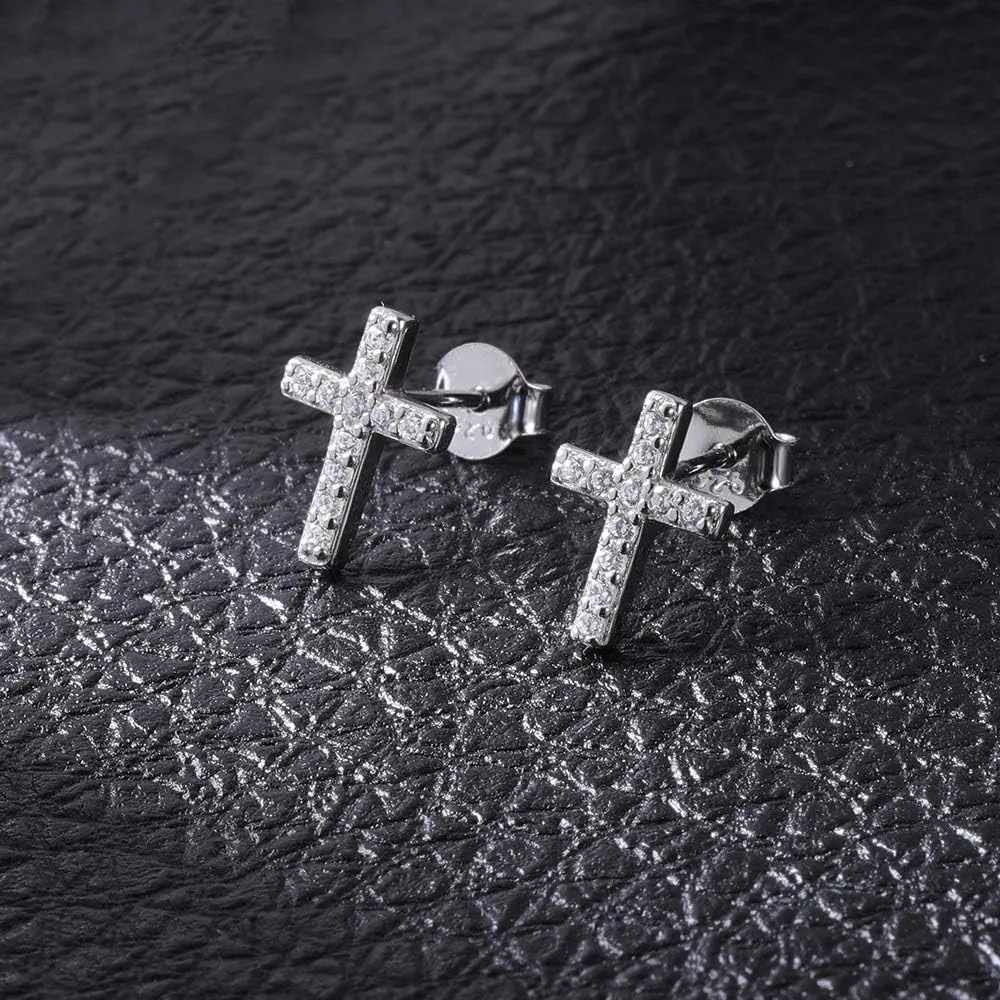 AoedeJ Cross Stud Earrings Sterling Silver Cubic Zirconia Religious Cross Earrings Stud for Women and Men