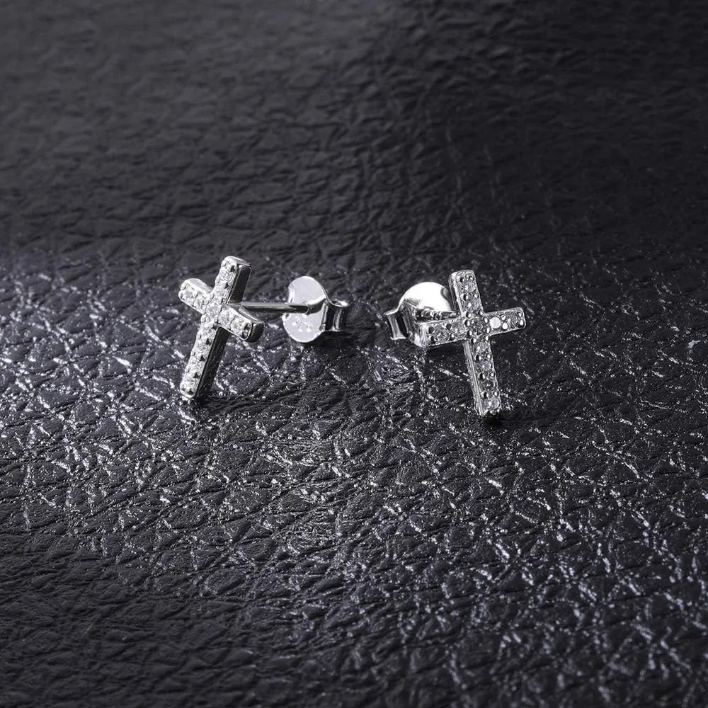 AoedeJ Cross Stud Earrings Sterling Silver Cubic Zirconia Religious Cross Earrings Stud for Women and Men