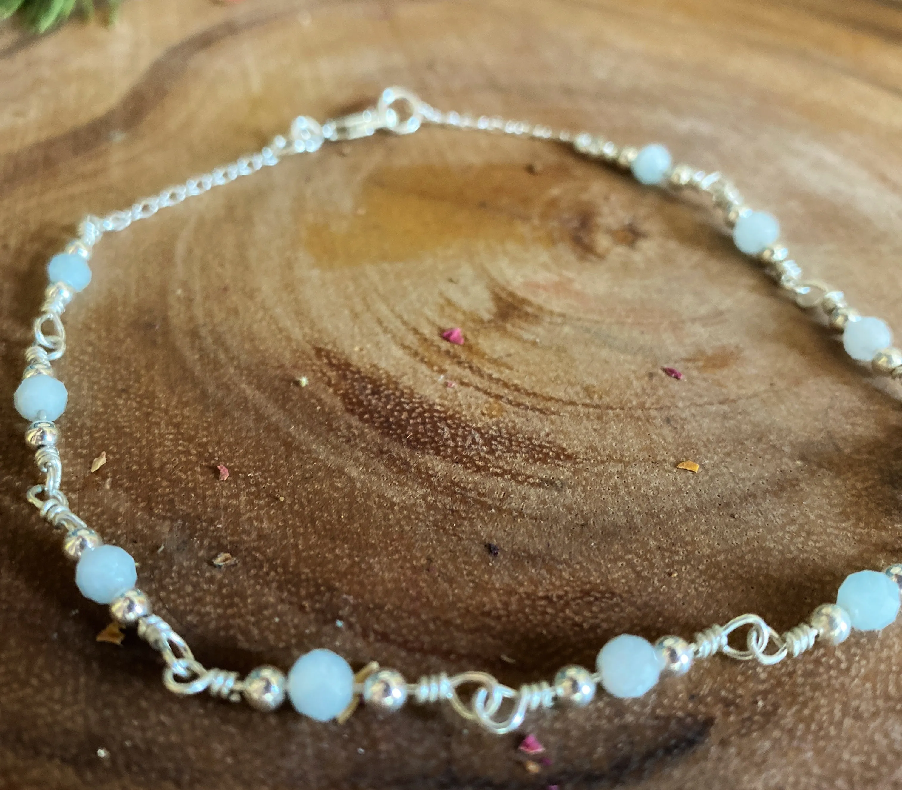 Aquamarine anklet- Sterling silver