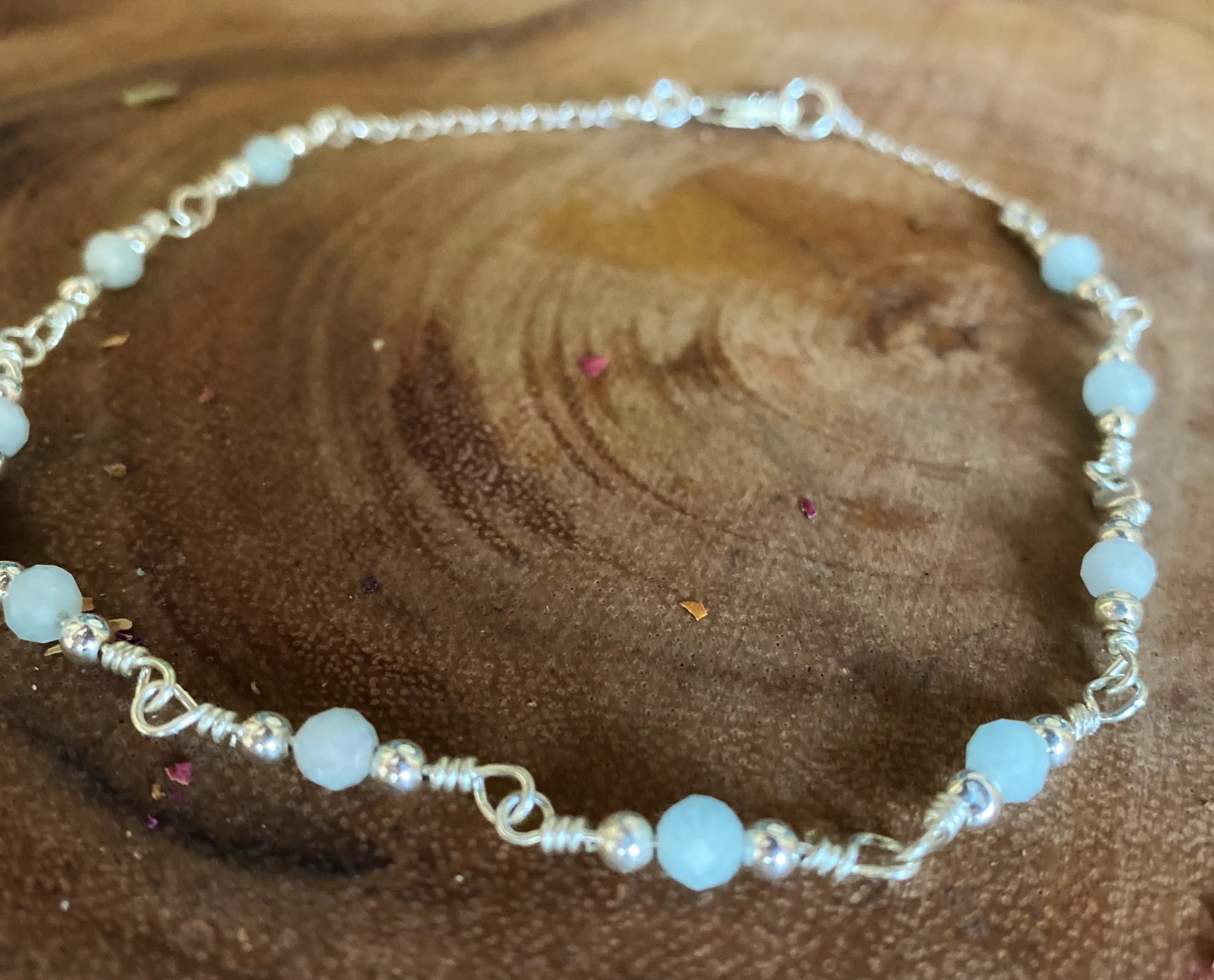 Aquamarine anklet- Sterling silver