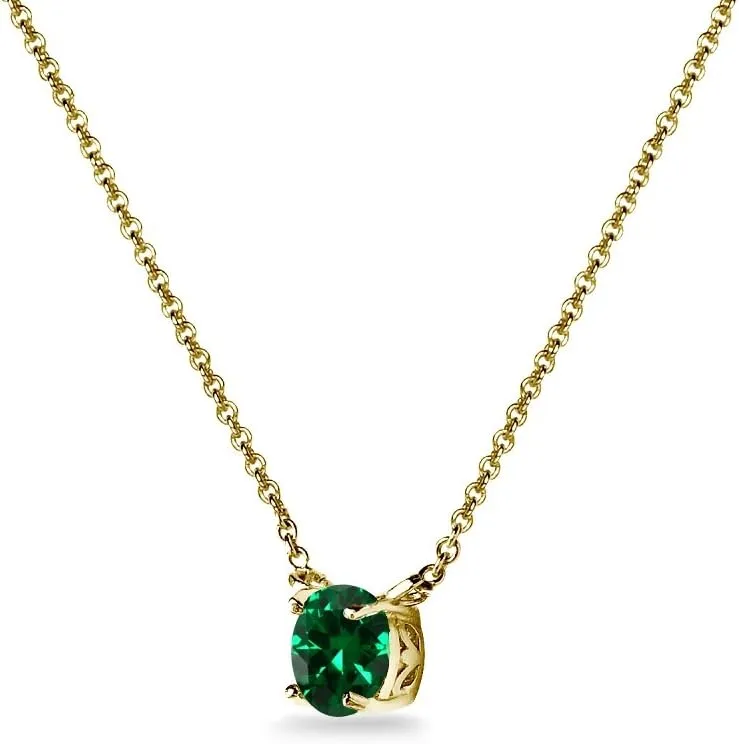 B. BRILLIANT Emerald Necklace for Women Gold Flashed Sterling Silver 7mm Round Dainty Short Choker Simulated Green Gemstone Necklaces Birthday Bridesmaids