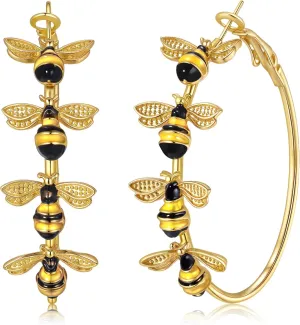 Bee Hoop Earrings Honey Bee Large Gold Hoop Earrings Stud Fun Cute Animal Jewelry for Women Spring Summer Holiday Party Gift