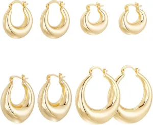 Beebeecraft 1 Box 4 Pairs Chunky Hoop Earrings 18K Gold Plated Oval Dangle Huggie Earring Set for Women Gift