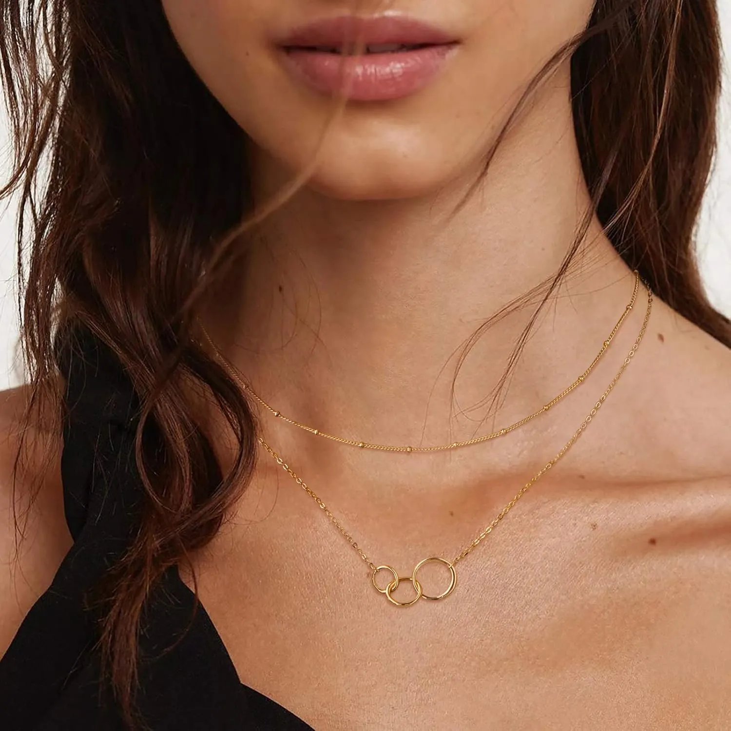Bemoly Multilayered Necklace for Women, 14K Gold Plated Chain Choker Hammered Coin Bar Dainty Y Pendant Long Necklace 3 Layered Choker Necklace Simple Costume Jewelry??