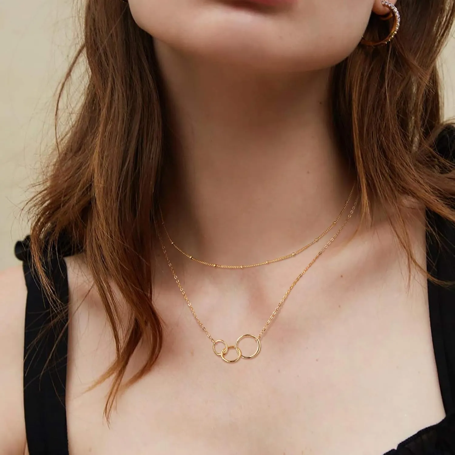 Bemoly Multilayered Necklace for Women, 14K Gold Plated Chain Choker Hammered Coin Bar Dainty Y Pendant Long Necklace 3 Layered Choker Necklace Simple Costume Jewelry??