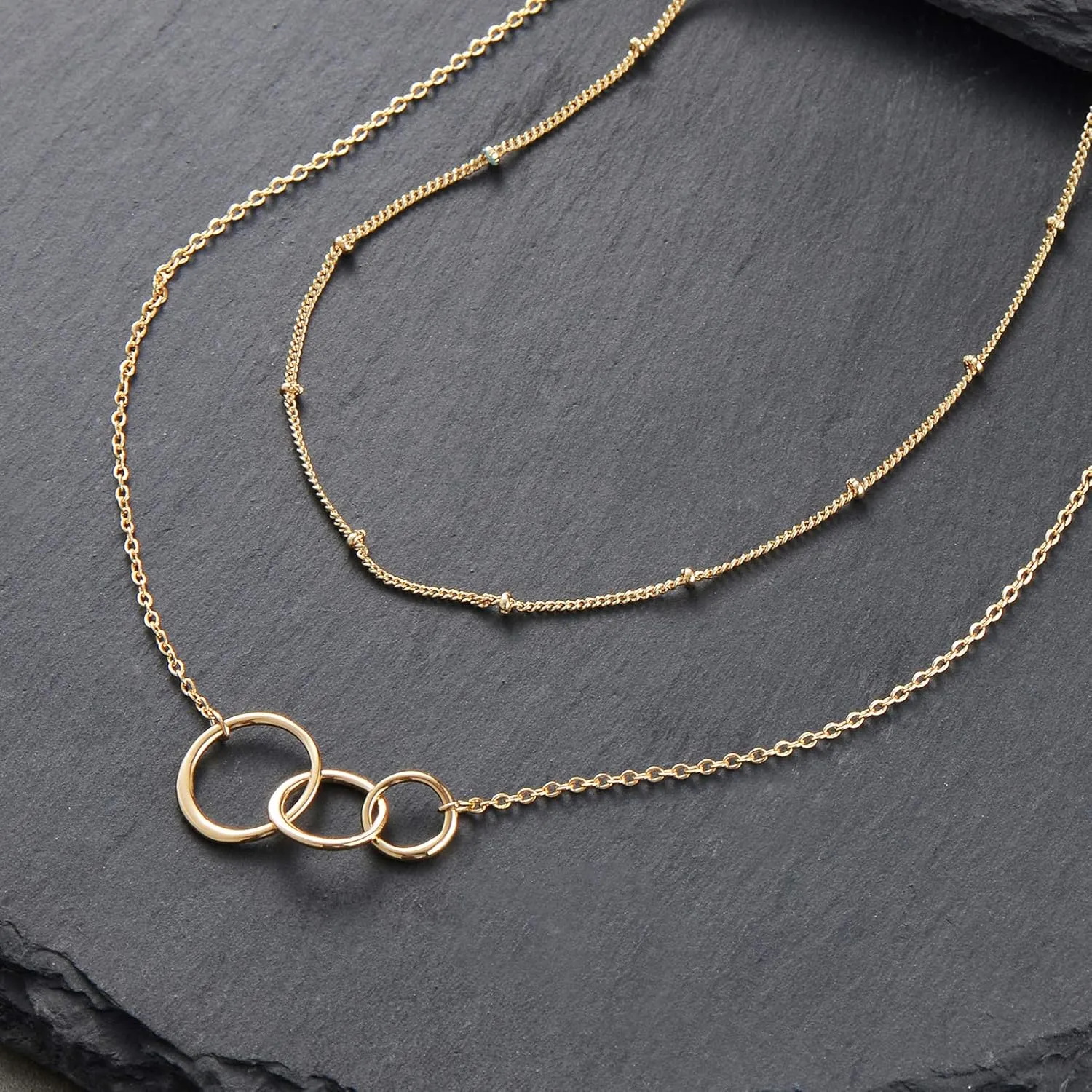 Bemoly Multilayered Necklace for Women, 14K Gold Plated Chain Choker Hammered Coin Bar Dainty Y Pendant Long Necklace 3 Layered Choker Necklace Simple Costume Jewelry??