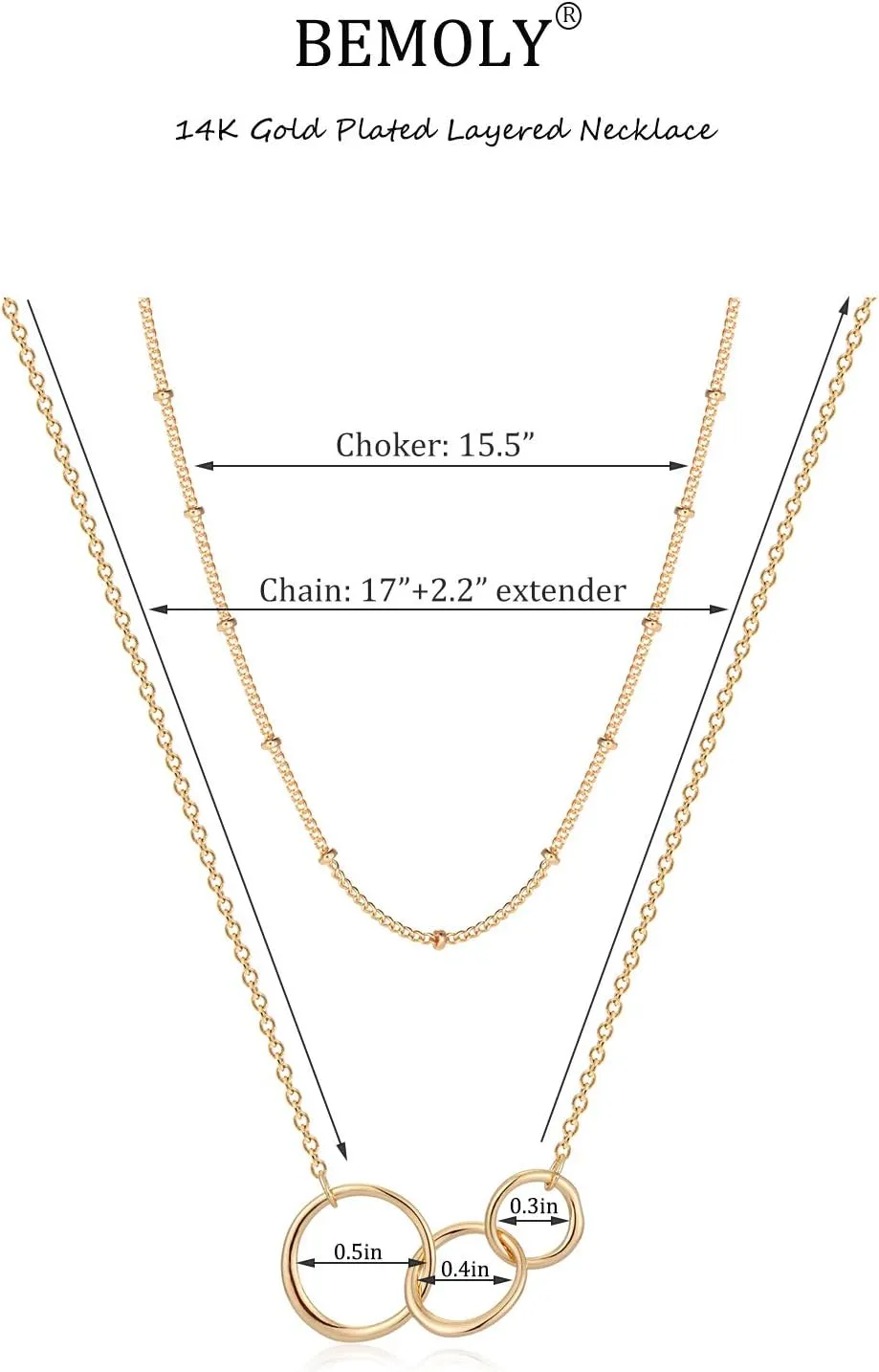 Bemoly Multilayered Necklace for Women, 14K Gold Plated Chain Choker Hammered Coin Bar Dainty Y Pendant Long Necklace 3 Layered Choker Necklace Simple Costume Jewelry??