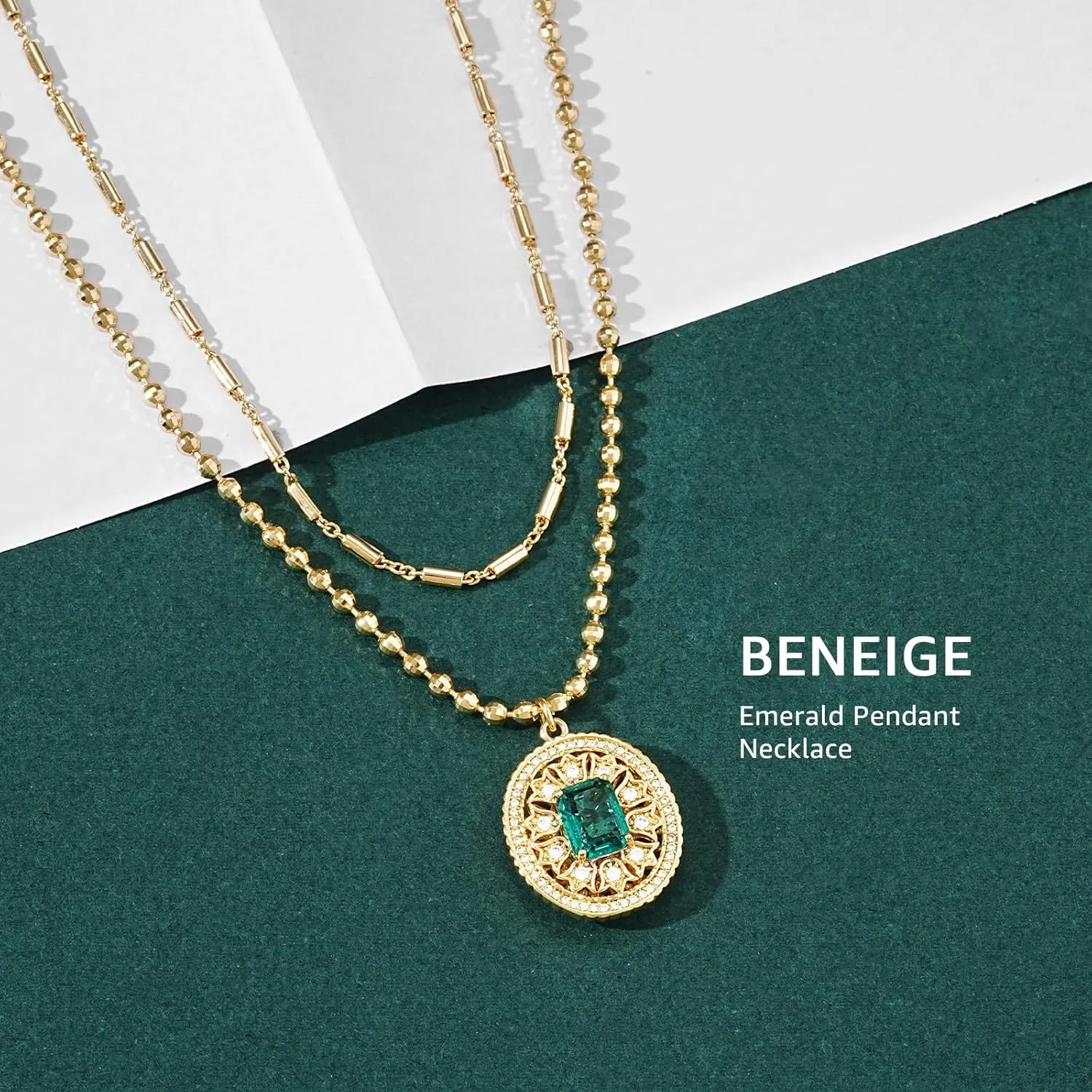 BENEIGE Layered Necklaces for Women 14K Gold Plated Emerald Necklace for Women Dainty Gold Necklace Stack Hypoallergenic Jewelry for Women