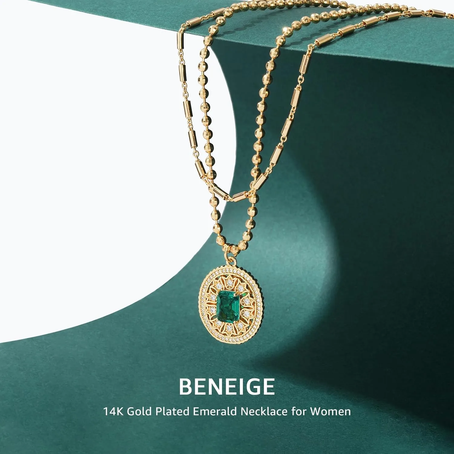 BENEIGE Layered Necklaces for Women 14K Gold Plated Emerald Necklace for Women Dainty Gold Necklace Stack Hypoallergenic Jewelry for Women