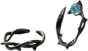 BESPORTBLE 2Pcs Thorn Rose Open Rings for Couples Delicate Fashionable Finger Rings Couple Jewelry for Him Her Present for Engagement and Promise