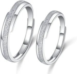 Beydodo Promise Rings for Couples Set with 2 Rings, Couple Matching Engagement Ring Sets Matted Finished - Adjustable Couple Rings