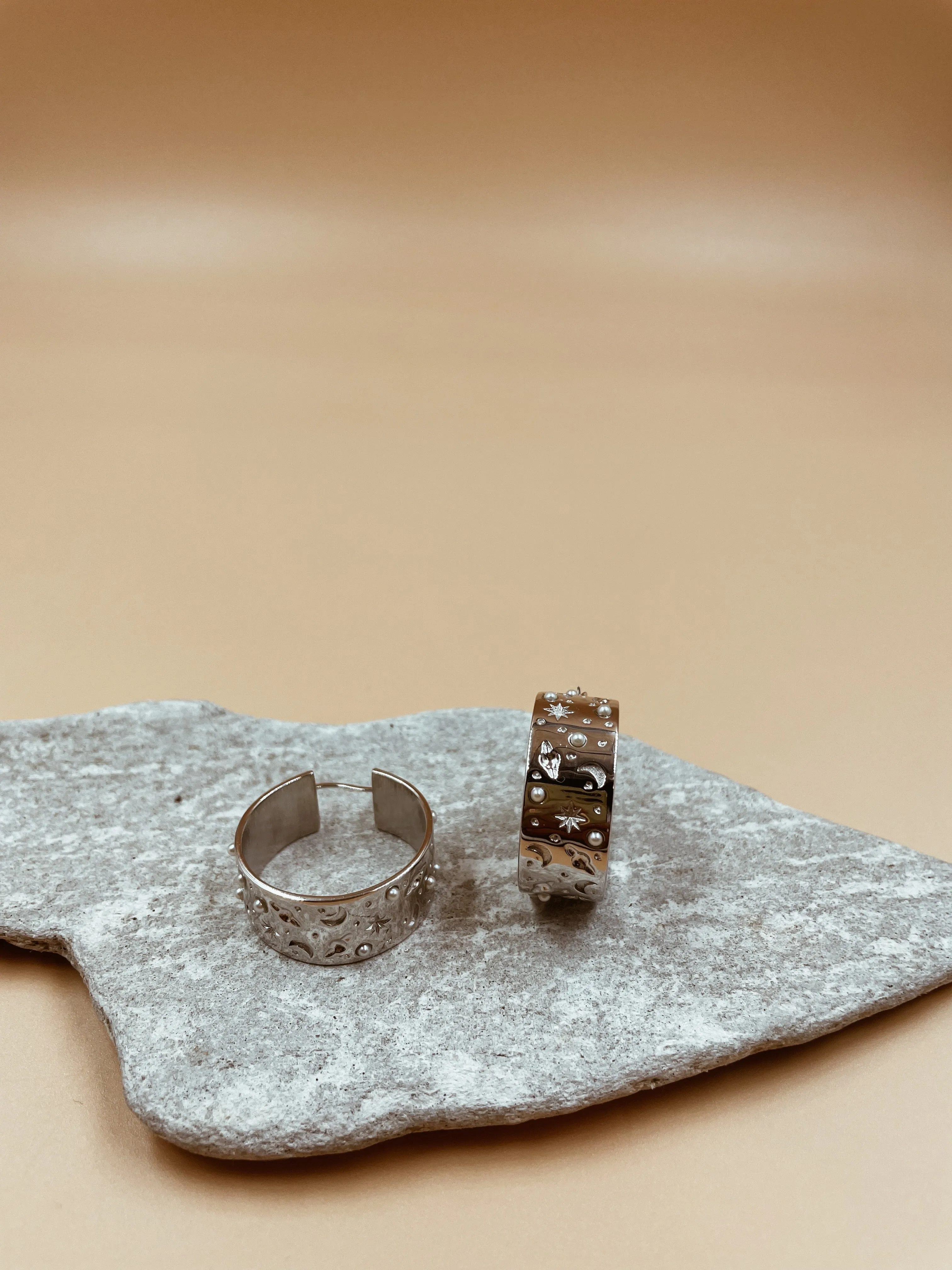 Big Celestial Sea Hoops in Silver Tone