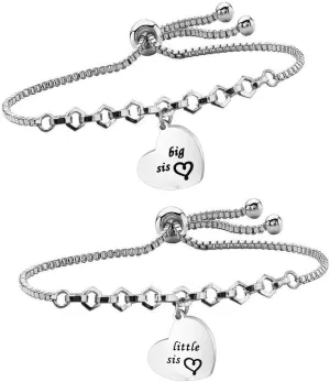 Big Sis Lil Sis Bracelets Set for 2 Sisters Adjustable Chain Bracelets
