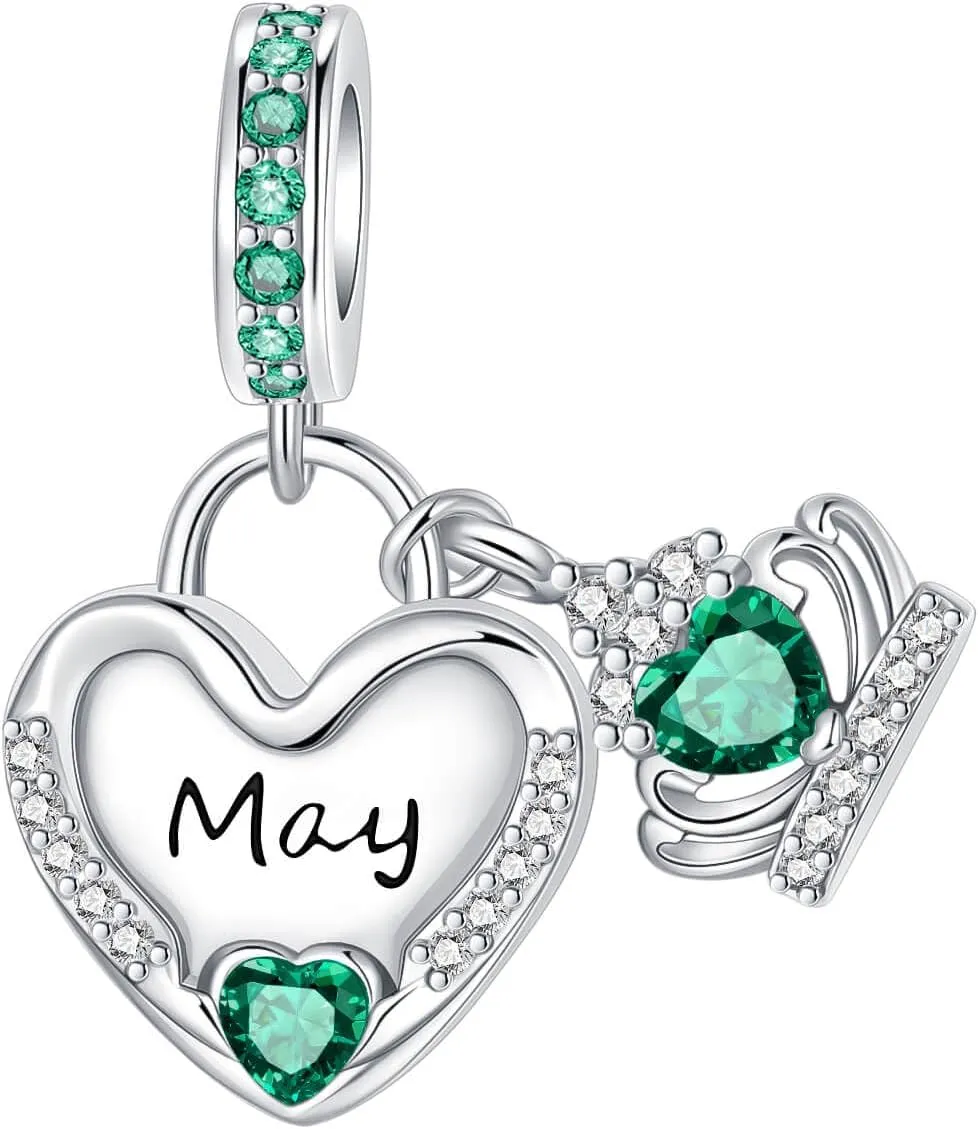 Birthstone Charms 925 Sterling Silver Cubic Zirconia Heart Dangle Charms fit for Bracelets and Necklaces Jewelry Gift