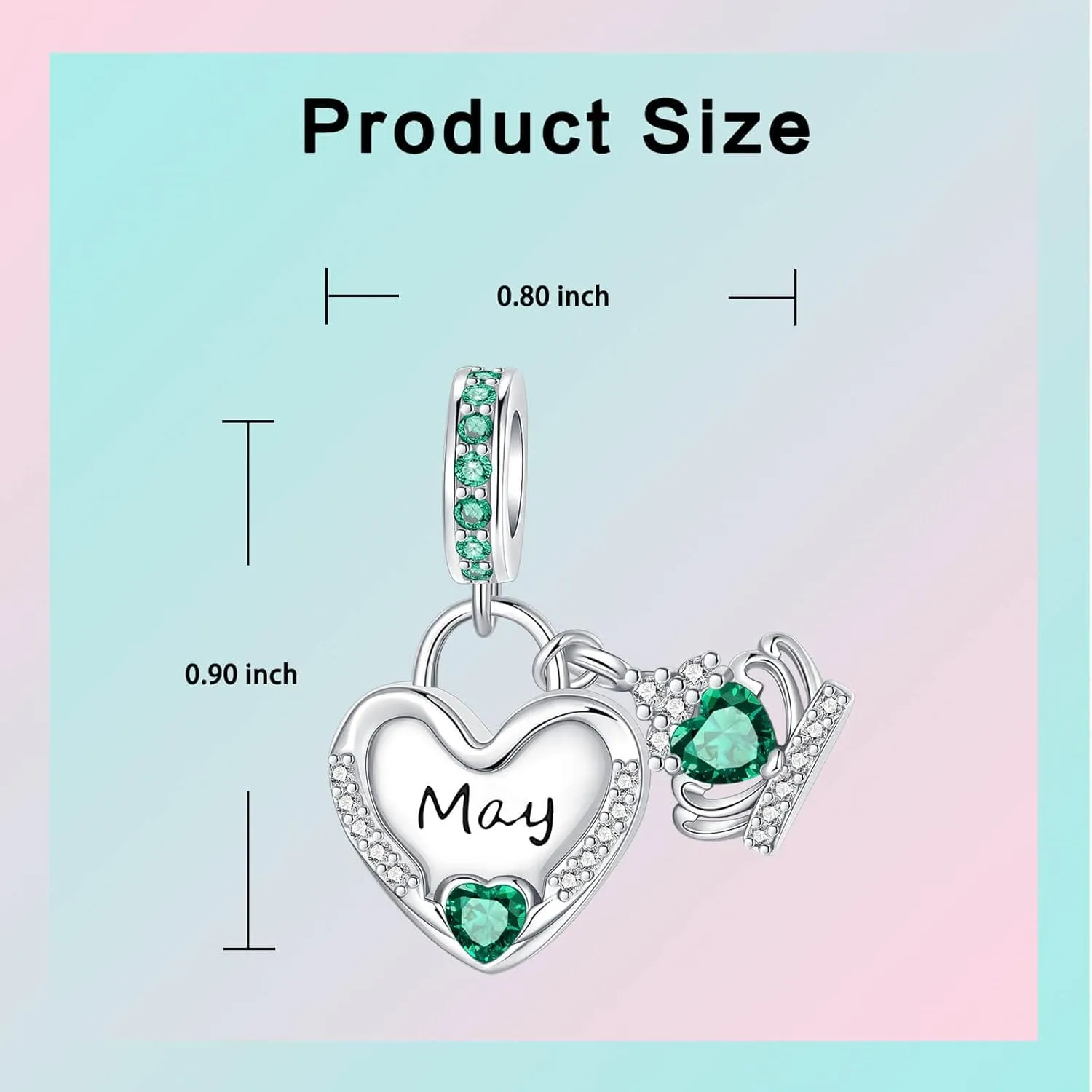 Birthstone Charms 925 Sterling Silver Cubic Zirconia Heart Dangle Charms fit for Bracelets and Necklaces Jewelry Gift