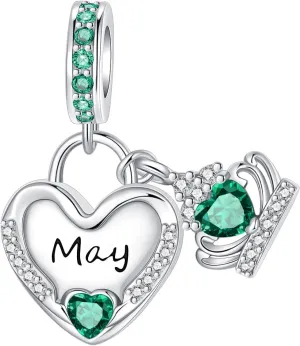 Birthstone Charms 925 Sterling Silver Cubic Zirconia Heart Dangle Charms fit for Bracelets and Necklaces Jewelry Gift