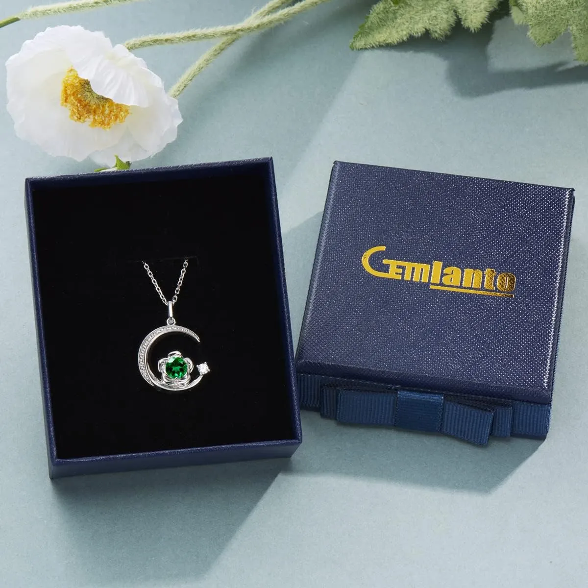 Birthstone Necklace for Women Sterling Silver Moon Pendant Necklaces Anniversary Birthday Fine Jewelry Gifts for Her Women Mother, Adjustable Chain