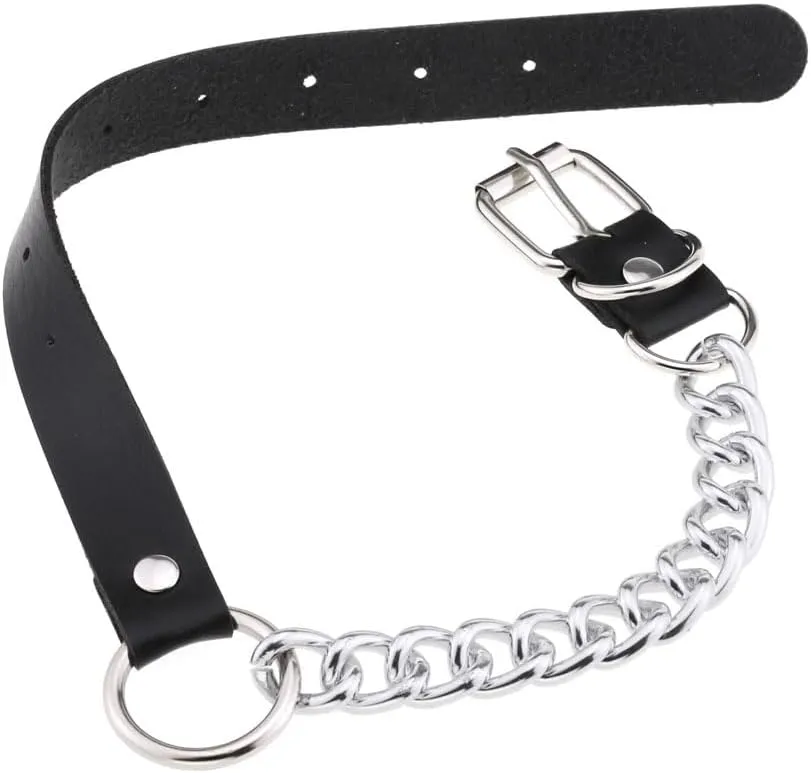 Black Goth Leather Choker Necklaces for Women Heart Circle Cosplay Collar Neckband Adjustable