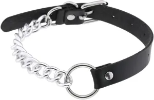 Black Goth Leather Choker Necklaces for Women Heart Circle Cosplay Collar Neckband Adjustable
