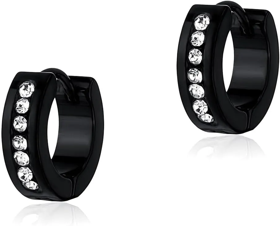 Black Hoop Earrings for Men Women Cubic Zirconia Rhinestone Earrings Black Dark Hoop Huggie Cartilage Earrings Hypoallergenic Round Hoop Earrings Jewelry Gifts