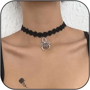 Black Lace Choker Spider Gothic Choker Necklaces Pendent Neck Chain for Women