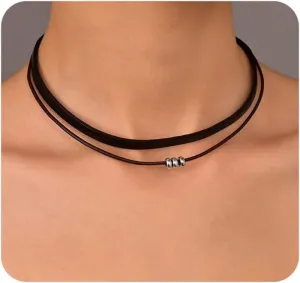Boho Choker Necklace for Women,Goth Black Leather Layered Necklaces Simple Suede Collar Necklace,Trendy Western Cowgirl Jewelry Accessories Gifts