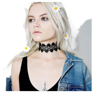 Boho Lace Necklace Choker Short Black Hollow Flower Tattoo Necklace Chain Gothic Sexy Clavicle Chain Necklaces Jewelry for Women(Black)