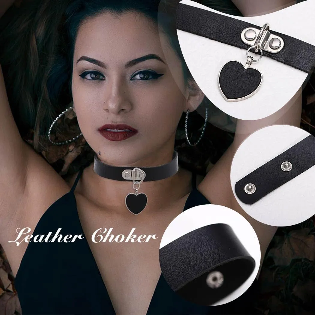 Bounzhi Choker Necklace Black Punk Leather Choker Heart Gothic Choker Necklaces Collar for Women