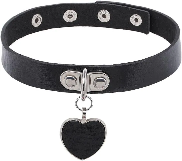 Bounzhi Choker Necklace Black Punk Leather Choker Heart Gothic Choker Necklaces Collar for Women