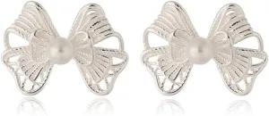 Bow Stud Earrings Ribbon for Women Teens 925 Sterling Silver Bowknot Earrings Studs Pearl Hypoallergenic