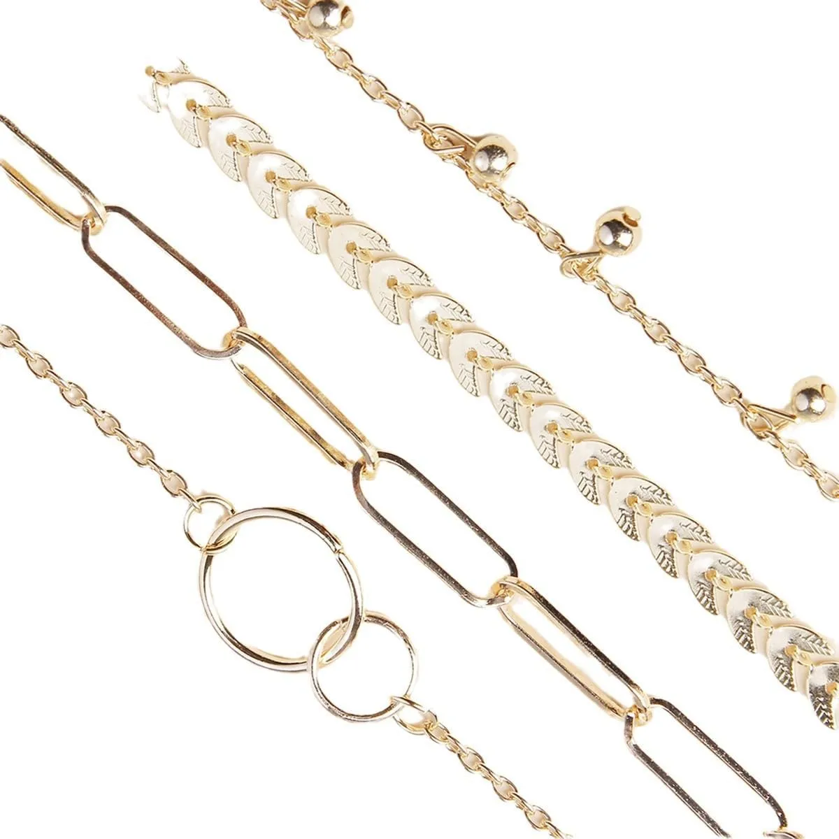 Bracelets for Women, Plated Gold Leaves and Paperclips Statement Stackable Bracelets for Jewelry Women, Dainty Hand Chain Ankle Adjustable Bracelets