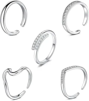 Briana Williams Toe Rings for Women Gold Toe Ring Adjustable Silver Open Band Rings Simple Wave Diamond Barefoot Beach Foot Jewelry for Summer