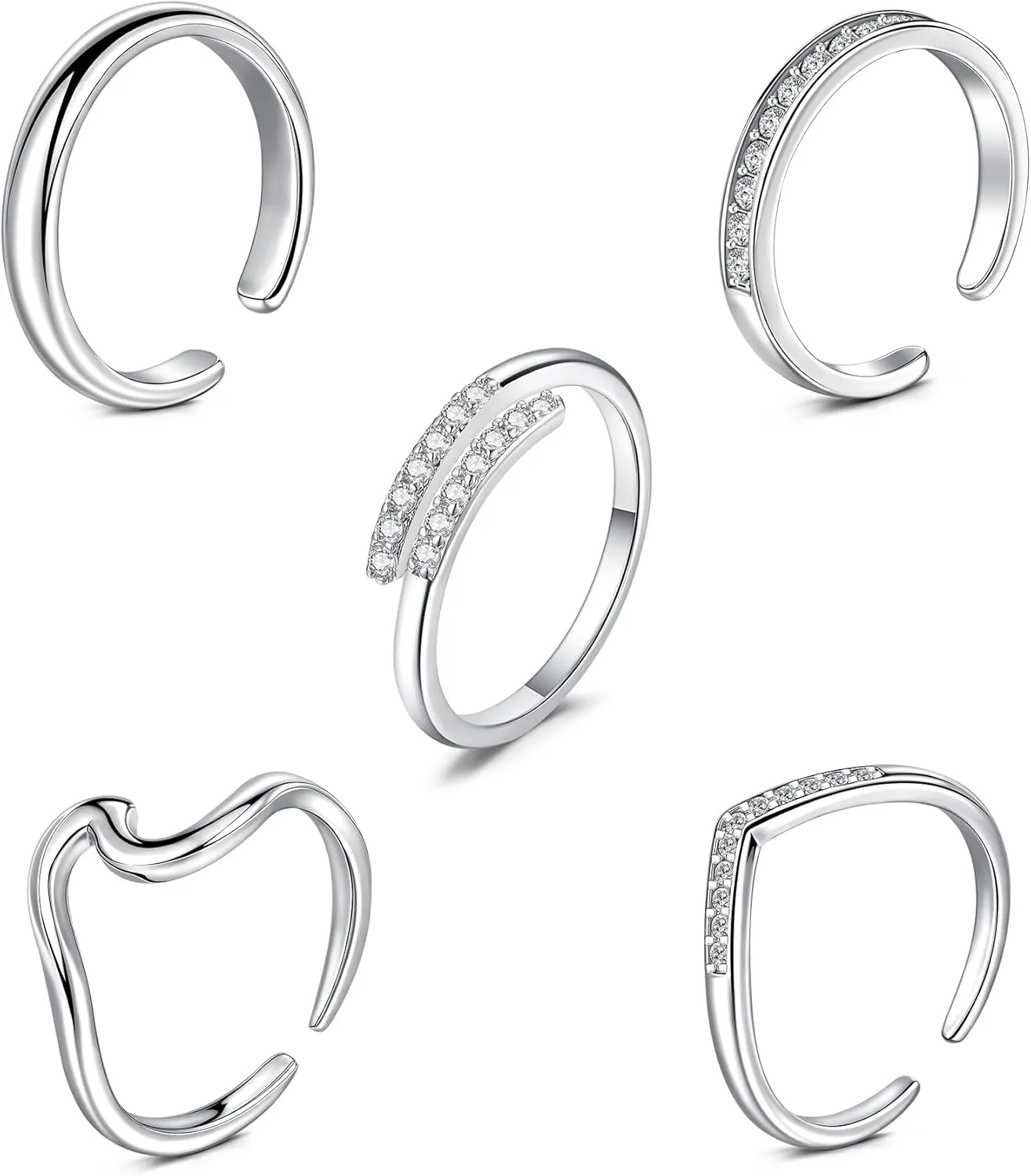 Briana Williams Toe Rings for Women Gold Toe Ring Adjustable Silver Open Band Rings Simple Wave Diamond Barefoot Beach Foot Jewelry for Summer