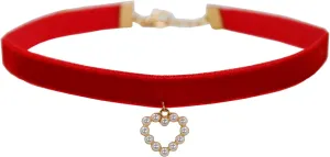 Bright Red Pearl Love Heart Kawaii Velvet Choker Necklaces for Women Heart Pearl Cute Necklace 90s Gothic Chokers